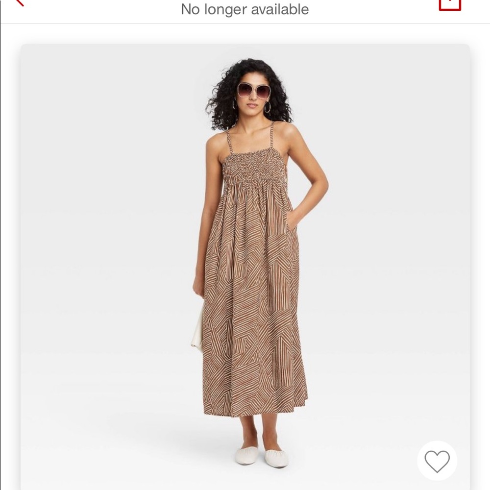 A New Day Smocked Brown Geometric Midi Dress